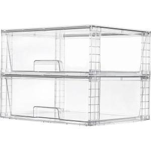 Vtopmart 2 Pack Large Stackable Storage Drawers,Easily Assemble Clear Acrylic Bathroom Closet Undersink Organizers,Plastic Storage Bins for Cabinet,Kitchen Pantry,Medicine Organization(2)