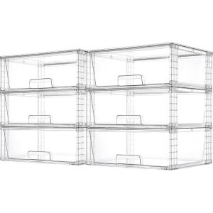 Vtopmart 2 Pack Large Stackable Storage Drawers,Easily Assemble Clear Acrylic Bathroom Closet Undersink Organizers,Plastic Storage Bins for Cabinet,Kitchen Pantry,Medicine Organization(6)
