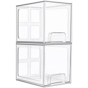 Vtopmart 2 Pack Stackable Storage Drawers, 6.6”Tall Acrylic Bathroom Makeup Organizers,Clear Plastic Storage Bins For Vanity, Undersink, Kitchen Cabinet,Pantry Organization and Storage(2)
