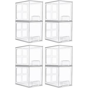 Vtopmart 2 Pack Stackable Storage Drawers, 6.6”Tall Acrylic Bathroom Makeup Organizers,Clear Plastic Storage Bins For Vanity, Undersink, Kitchen Cabinet,Pantry Organization and Storage(8)