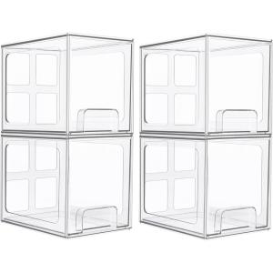 Vtopmart 2 Pack Stackable Storage Drawers, 6.6”Tall Acrylic Bathroom Makeup Organizers,Clear Plastic Storage Bins For Vanity, Undersink, Kitchen Cabinet,Pantry Organization and Storage(4)