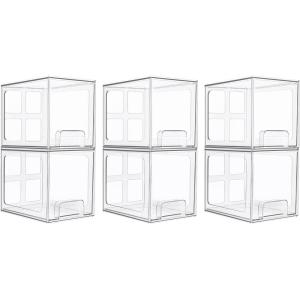 Vtopmart 2 Pack Stackable Storage Drawers, 6.6”Tall Acrylic Bathroom Makeup Organizers,Clear Plastic Storage Bins For Vanity, Undersink, Kitchen Cabinet,Pantry Organization and Storage(6)