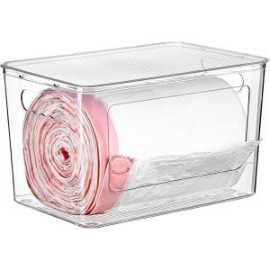 Vtopmart 2 Pack Trash Bag Holder, Stackable Garbage Bag Dispenser for 13/30/33 Gallon Bags, Clear Organizer Bins for Under Kitchen Sink, Laundry Room Organization and Storage(1 Pack)