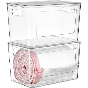 Vtopmart 2 Pack Trash Bag Holder, Stackable Garbage Bag Dispenser for 13/30/33 Gallon Bags, Clear Organizer Bins for Under Kitchen Sink, Laundry Room Organization and Storage(2 Pack)