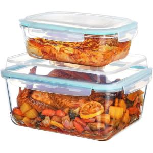 Vtopmart 220oz + 76.4oz Extra Large Glass Storage Containers Set, Meal Prep Food Container Sets with Snap Airtight Lids for Roasting Turkey, Rotisserie Chicken, Baking, Watermelon Storage, BPA Free(2pack 220oz+76.4oz)