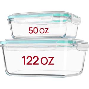 Vtopmart 220oz + 76.4oz Extra Large Glass Storage Containers Set, Meal Prep Food Container Sets with Snap Airtight Lids for Roasting Turkey, Rotisserie Chicken, Baking, Watermelon Storage, BPA Free(2pack 122oz+50oz)