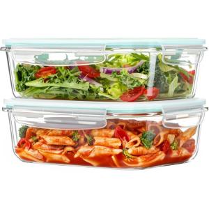 Vtopmart 2Pack 2260ml/ 76.4oz Large Glass Containers Food Storage with Lids, Meal Prep Food Container Set with Snap Airtight Lid for Baking, Microwave, Oven, Leak Proof, for Freezer, Dishwasher, Green(Green)