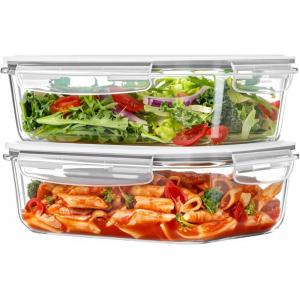 Vtopmart 2Pack 2260ml/ 76.4oz Large Glass Containers Food Storage with Lids, Meal Prep Food Container Set with Snap Airtight Lid for Baking, Microwave, Oven, Leak Proof, for Freezer, Dishwasher, Green(Grey)