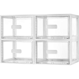 Vtopmart 4 Pack 18QT Clear Stackable Storage Drawers,Easily Assemble Closet Organizers,Plastic Storage Bins for Bathroom,Cabinet,Kitchen Pantry,Under Sink Organization(Medium)(white)