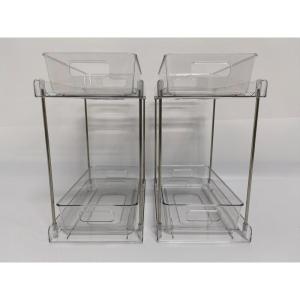 Vtopmart 4 Pack 2 Tier Bathroom Under Sink Organizers and Storage, Clear Kitchen Pantry Organization, Pull Out Medicine Cabinet Organizer with Movable Dividers(Transparent)