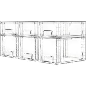 Vtopmart 4 Pack Clear Stackable Storage Drawers,Under Sink and Kitchen Organizers Storage,Easy to Assemble Plastic Drawers for Baby Bottle,Medicine, Bathroom,Cabinet and Pantry Organization(6)