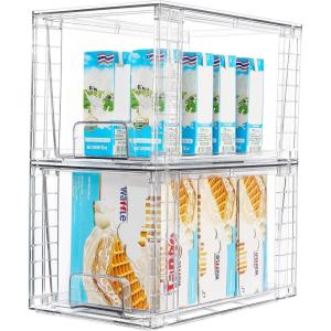 Vtopmart 4Pack Large Stackable Kitchen Pantry Storage Drawers, Clear Organizer Bins with Handles, Acrylic Drawer Organizers for Kitchen Pantry, Bathroom Undersink, Cabinet Organization and Storage(2Pack 7″H)