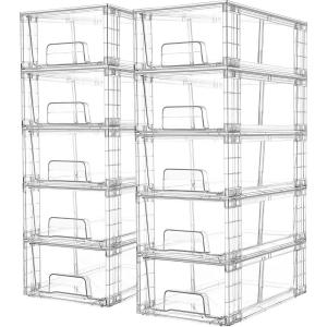 Vtopmart 4Pack Large Stackable Kitchen Pantry Storage Drawers, Clear Organizer Bins with Handles, Acrylic Drawer Organizers for Kitchen Pantry, Bathroom Undersink, Cabinet Organization and Storage(10Pack 4.4″H-with Dividers)