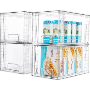Vtopmart 4Pack Large Stackable Kitchen Pantry Storage Drawers, Clear Organizer Bins with Handles, Acrylic Drawer Organizers for Kitchen Pantry, Bathroom Undersink, Cabinet Organization and Storage(4Pack 7″H)