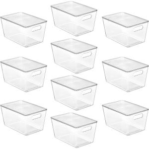 Vtopmart 6 Pack Clear Stackable Storage Bins with Lids,XLarge Plastic Containers with Handle for Pantry Organizer and Storage,Perfect for Kitchen,Fridge,Cabinet, Closet,Bathroom Organization(10)