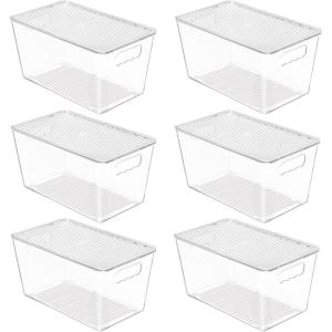 Vtopmart 6 Pack Clear Stackable Storage Bins with Lids,XLarge Plastic Containers with Handle for Pantry Organizer and Storage,Perfect for Kitchen,Fridge,Cabinet, Closet,Bathroom Organization(6)