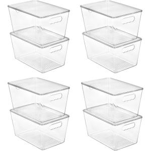 Vtopmart 6 Pack Clear Stackable Storage Bins with Lids,XLarge Plastic Containers with Handle for Pantry Organizer and Storage,Perfect for Kitchen,Fridge,Cabinet, Closet,Bathroom Organization(8)