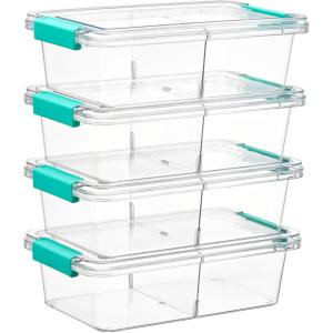 Vtopmart 6 Qt Plastic Storage Bins with Lids, Clear Sensory Bins, Arts Crafts Organizers and Storage, Stackable Containers for Home Office and School Supplies, 4 Pack(1.5 Qt)