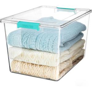 Vtopmart 6 Qt Plastic Storage Bins with Lids, Clear Sensory Bins, Arts Crafts Organizers and Storage, Stackable Containers for Home Office and School Supplies, 4 Pack(72 Qt)