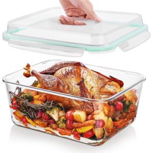 Vtopmart 6.5L/ 220oz/ 27.5cup Extra Large Glass Food Storage Containers with Snap Airtight Lids for Roasting Turkey, Chicken, Baking Casserole, Fruits, Party, BPA Free, Oven Safe, Freezer, Dishwasher