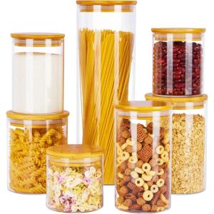 Vtopmart 70oz Glass Food Storage Jars, 3 Pack Large Kitchen Containers with Airtight Bamboo Lids for Pasta, Nuts, Flour, Canisters Set for Cereal, Pantry Organization, BPA Free(7 Pack (15 oz – 74 oz))