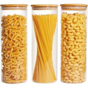 Vtopmart 70oz Glass Food Storage Jars, 3 Pack Large Kitchen Containers with Airtight Bamboo Lids for Pasta, Nuts, Flour, Canisters Set for Cereal, Pantry Organization, BPA Free(3 Pack (70 oz))
