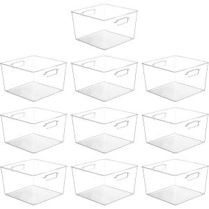 Vtopmart 8 Pack Extra Large Clear Plastic Storage Bins,11×11 Cube Acrylic Organizer Square Containers with Handle for Pantry,Closet,LaundryRoom,Kitchen,Bathroom,UnderSink Organization(10)