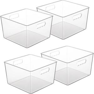 Vtopmart 8 Pack Extra Large Clear Plastic Storage Bins,11×11 Cube Acrylic Organizer Square Containers with Handle for Pantry,Closet,LaundryRoom,Kitchen,Bathroom,UnderSink Organization(4)
