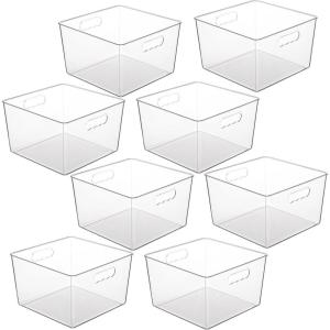 Vtopmart 8 Pack Extra Large Clear Plastic Storage Bins,11×11 Cube Acrylic Organizer Square Containers with Handle for Pantry,Closet,LaundryRoom,Kitchen,Bathroom,UnderSink Organization(8)