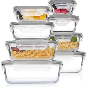 Vtopmart 8 Pack Glass Food Storage Containers with Airtight Lids, Glass Meal Prep Containers, Lunch Office Meal for Microwave, Oven, Freezer and Dishwasher, BPA Free(Grey)