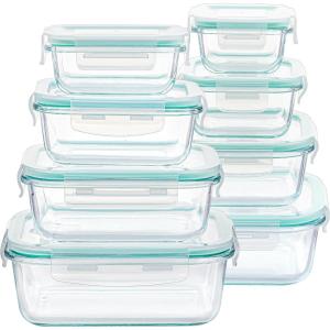 Vtopmart 8 Pack Glass Food Storage Containers with Airtight Lids, Glass Meal Prep Containers, Lunch Office Meal for Microwave, Oven, Freezer and Dishwasher, BPA Free(Green)