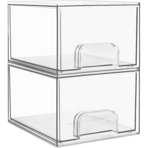 Vtopmart 8 Pack Small Clear Stackable Storage Drawers,Acrylic Bathroom Makeup Organizer,Plastic Storage Bins For Vanity, Undersink, Kitchen Cabinets, Pantry, Home Organization(2pack-Clear)