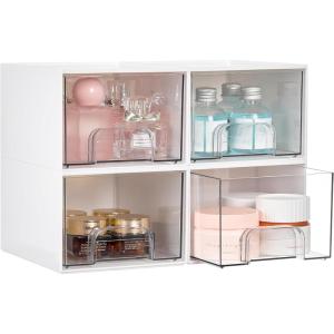 Vtopmart 8 Pack Small Clear Stackable Storage Drawers,Acrylic Bathroom Makeup Organizer,Plastic Storage Bins For Vanity, Undersink, Kitchen Cabinets, Pantry, Home Organization(4pack-White)