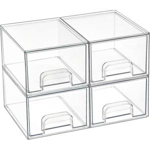 Vtopmart 8 Pack Small Clear Stackable Storage Drawers,Acrylic Bathroom Makeup Organizer,Plastic Storage Bins For Vanity, Undersink, Kitchen Cabinets, Pantry, Home Organization(4pack-Clear)