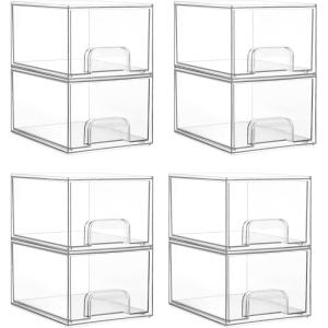 Vtopmart 8 Pack Small Clear Stackable Storage Drawers,Acrylic Bathroom Makeup Organizer,Plastic Storage Bins For Vanity, Undersink, Kitchen Cabinets, Pantry, Home Organization(8pack-Clear)