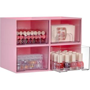 Vtopmart 8 Pack Small Clear Stackable Storage Drawers,Acrylic Bathroom Makeup Organizer,Plastic Storage Bins For Vanity, Undersink, Kitchen Cabinets, Pantry, Home Organization(4pack-Pink)