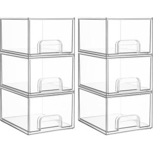 Vtopmart 8 Pack Small Clear Stackable Storage Drawers,Acrylic Bathroom Makeup Organizer,Plastic Storage Bins For Vanity, Undersink, Kitchen Cabinets, Pantry, Home Organization(6pack-Clear)