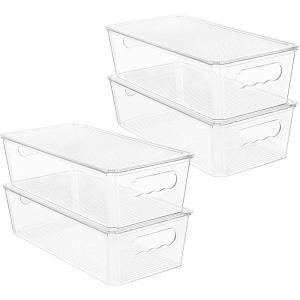 Vtopmart 8pcs Clear Organizers and Storage Bins with Lids, Stackable Plastic Storage Containers with Handles for Fridge, Freezer, Pantry, Cabinet, Kitchen Organization(4 Pack)