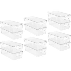 Vtopmart 8pcs Clear Organizers and Storage Bins with Lids, Stackable Plastic Storage Containers with Handles for Fridge, Freezer, Pantry, Cabinet, Kitchen Organization(12 Pack)
