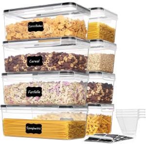 Vtopmart Airtight Food Storage Containers with Lids 8PCS Set 3.2L, Plastic Spaghetti Container for Pasta organizer, BPA Free Air Tight House Kitchen Pantry Organization