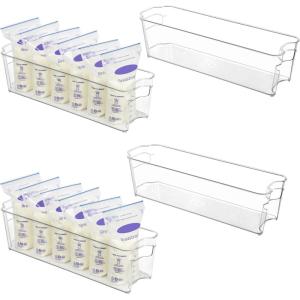 Vtopmart Breastmilk Storage Container 4PCS Set, Clear Freezer and Fridge Organizer Bins, Plastic Storage Bins for Breast Milk, Baby Pouches, Formula, Bottles and Yogurts, 4.3’’ Width, 14.7″ Long