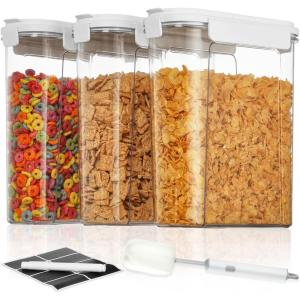 Vtopmart Cereal Containers Set, 3 PCS Airtight Food Storage Container with Flip-Top Lids, Plastic Organizer Dispenser for Kitchen, Pantry Organization (135.2oz/4L)