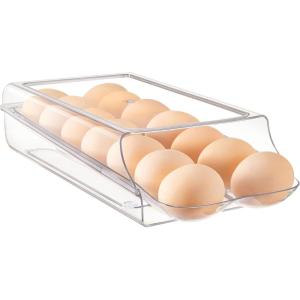 Vtopmart Clear Plastic Egg Holder for Fridge, Automatic Rolling Egg Container for Refrigerator, Stackable 14-Count Eggs Organizer with Removable Inner Tray, Fridge Organizers and Storage, 2Pack(1)