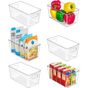 Vtopmart Clear Plastic Storage Bins, 6 PCS Pantry Organizer Bins with Handle for Refrigerator, Fridge, Cabinet, Kitchen, Countertops, Cupboard, Freezer Organization and Storage, Large(6)