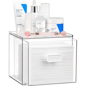 Vtopmart Disposable Facial Towels Holder,Clear Storage Drawer Compatible with Clean Skin Club Towel XL,Acrylic Box Hold 50 Count,Stylish and Functional Bathroom Accessory for Coutertop Organization(1)