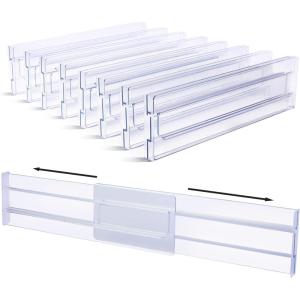 Vtopmart Drawer Dividers Organizers 8 Pack, Adjustable 3.2″ High Expandable from 12.2-21.4″ Kitchen Drawer Organizer, Clear Plastic Drawers Separators for Clothing, Installed by Double-sided Tape