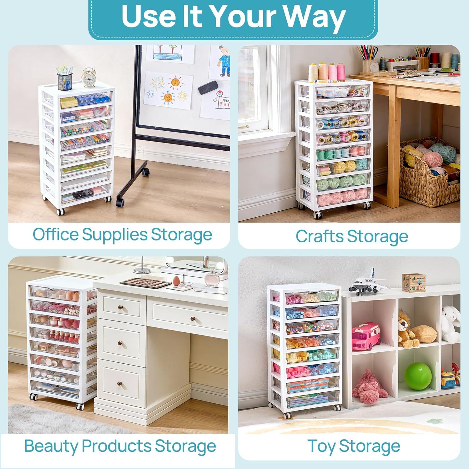 imageVtopmart 8 Tier Rolling Cart with Drawers Clear Plastic Drawers with Removable Dividers for Art ampOffice Supplies Beauty Products Toy Under Desk Storage for Craft Room Classroom