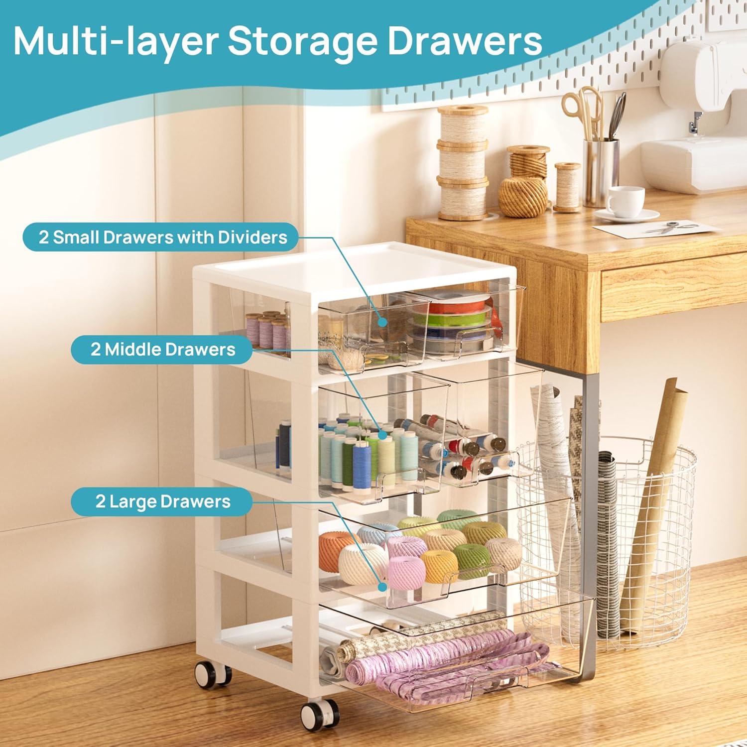imageVtopmart Plastic Drawer Storage Rolling Cart with Wheels 4Tier Drawer Organizer for Art Crafts Supplies Home Office Supplies Toys Under Desk Storage for Office Craft Room Bedroom Classroom4 Tier 6 Drawers