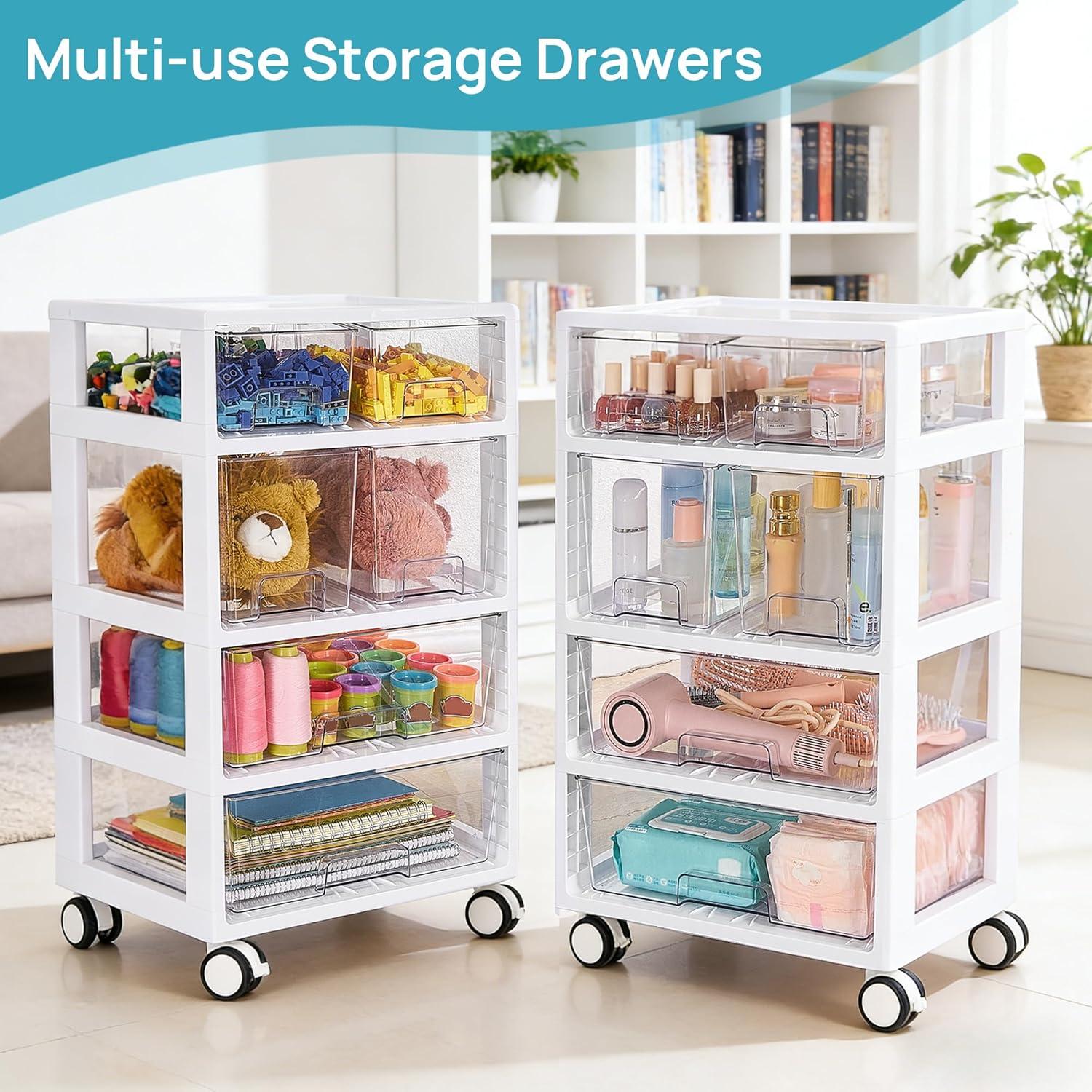 imageVtopmart Plastic Drawer Storage Rolling Cart with Wheels 4Tier Drawer Organizer for Art Crafts Supplies Home Office Supplies Toys Under Desk Storage for Office Craft Room Bedroom Classroom4 Tier 6 Drawers