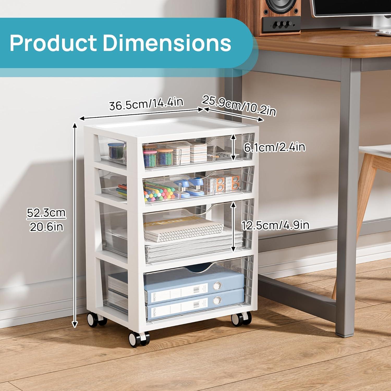 imageVtopmart Plastic Drawer Storage Rolling Cart with Wheels 4Tier Drawer Organizer for Art Crafts Supplies Home Office Supplies Toys Under Desk Storage for Office Craft Room Bedroom Classroom4 Tier 4 Drawers
